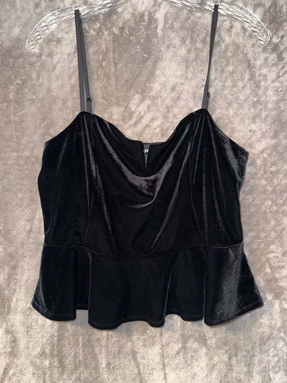 EXPRESS black velvet velour spaghetti strap peplum waist stretchy tank top L